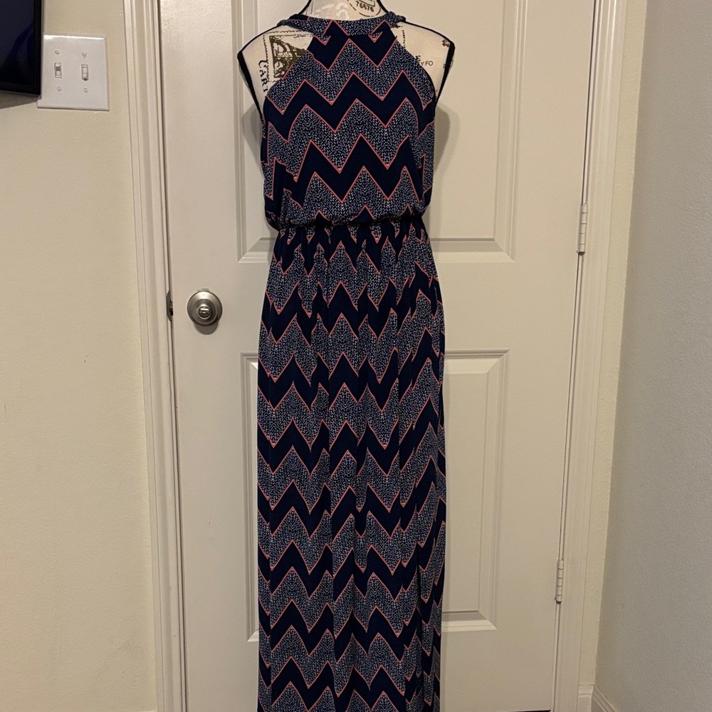 Three Hearts Strapless Chevron Dress - Navy and Pink